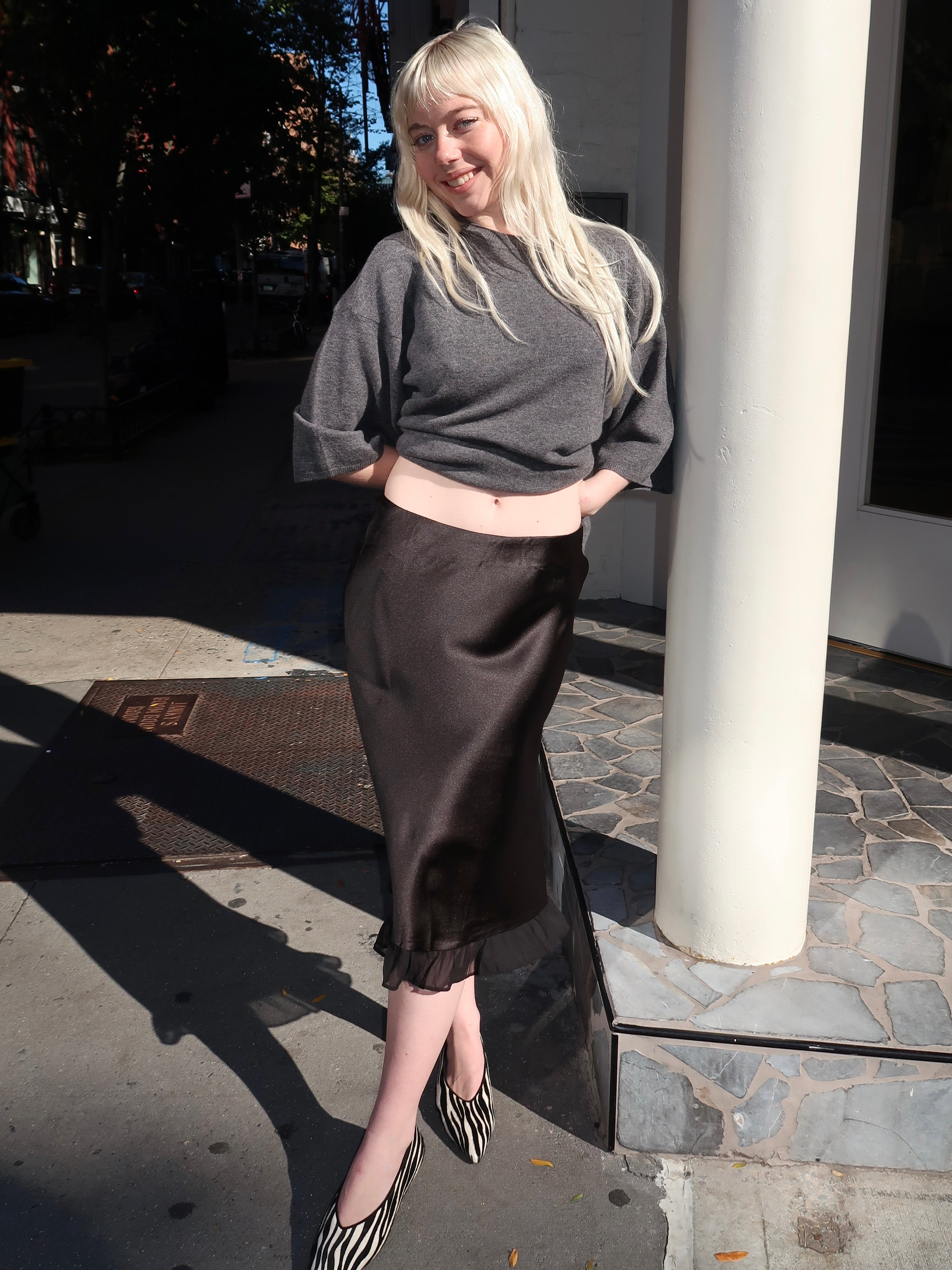 Astoria Ruffled Hem Midi Skirt in Black