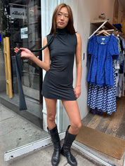Low Cut Back Tie Dress in Navy
