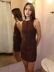 Blythe Button Down Mini Dress in Chocolate
