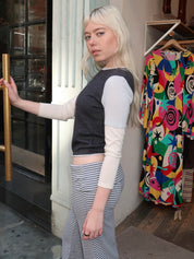 Emmy Layered Sweater in Ice Blue Charcoal/Cream