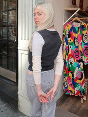Emmy Layered Sweater in Ice Blue Charcoal/Cream