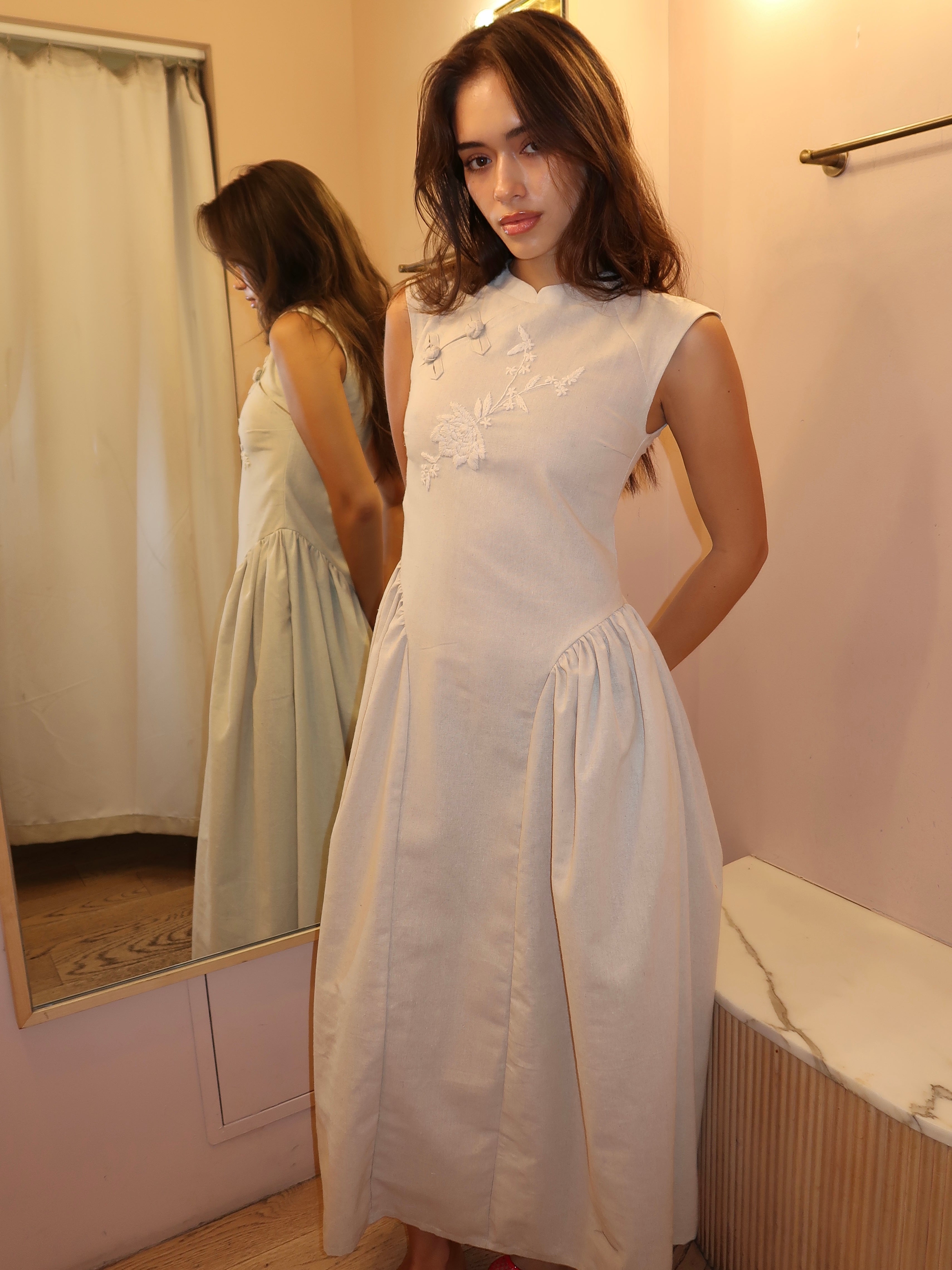 Naomi Linen Dress in Beige Melange