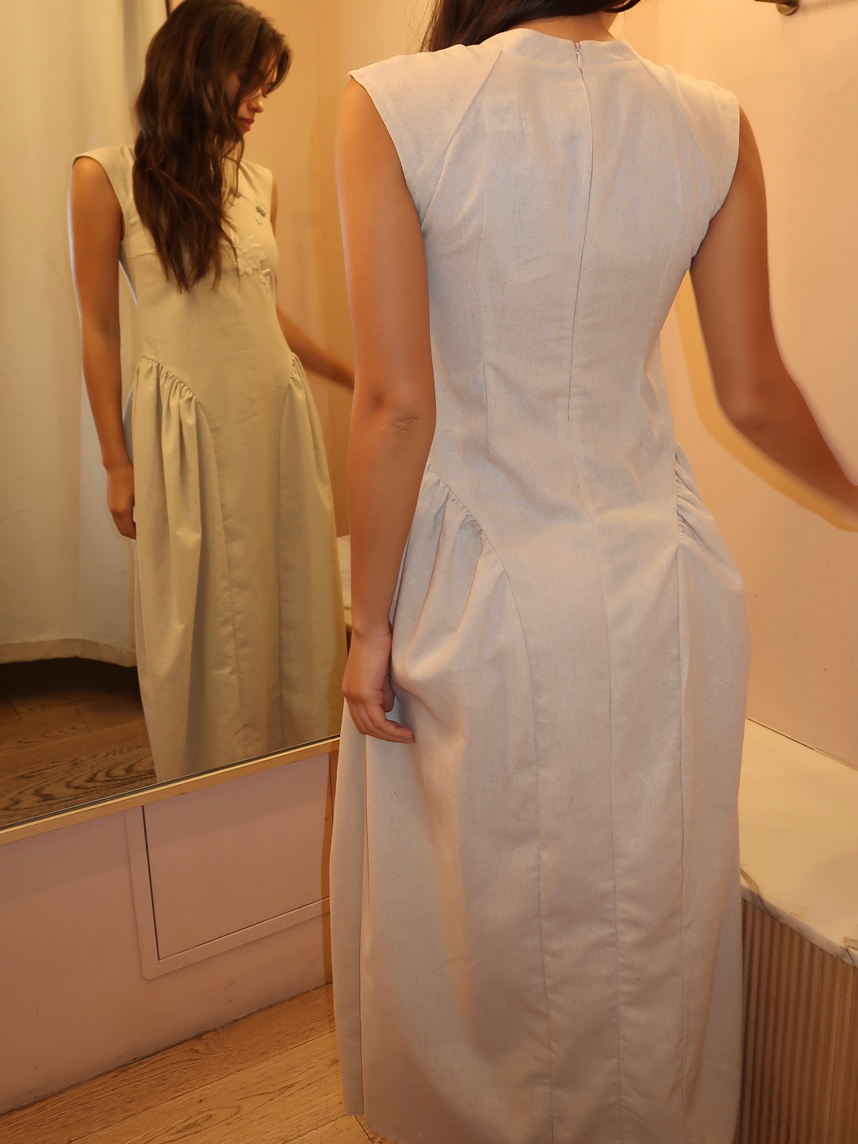 Naomi Linen Dress in Beige Melange