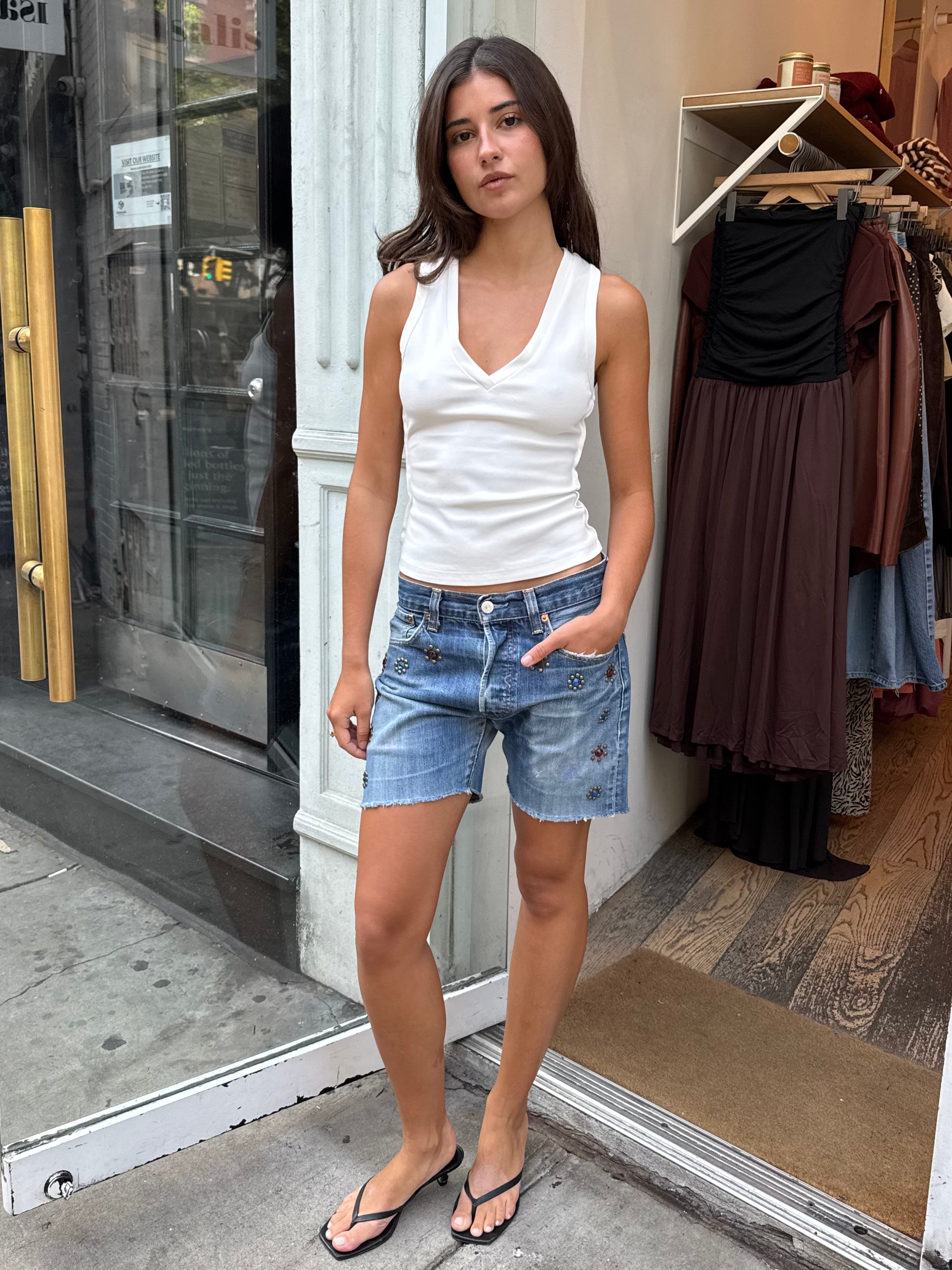 Studded Boy Short in Indigo Bloom