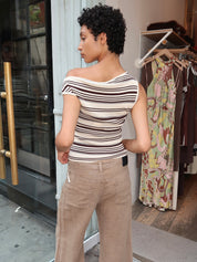 Sofia Sweater Top in Cream Brown Stripe