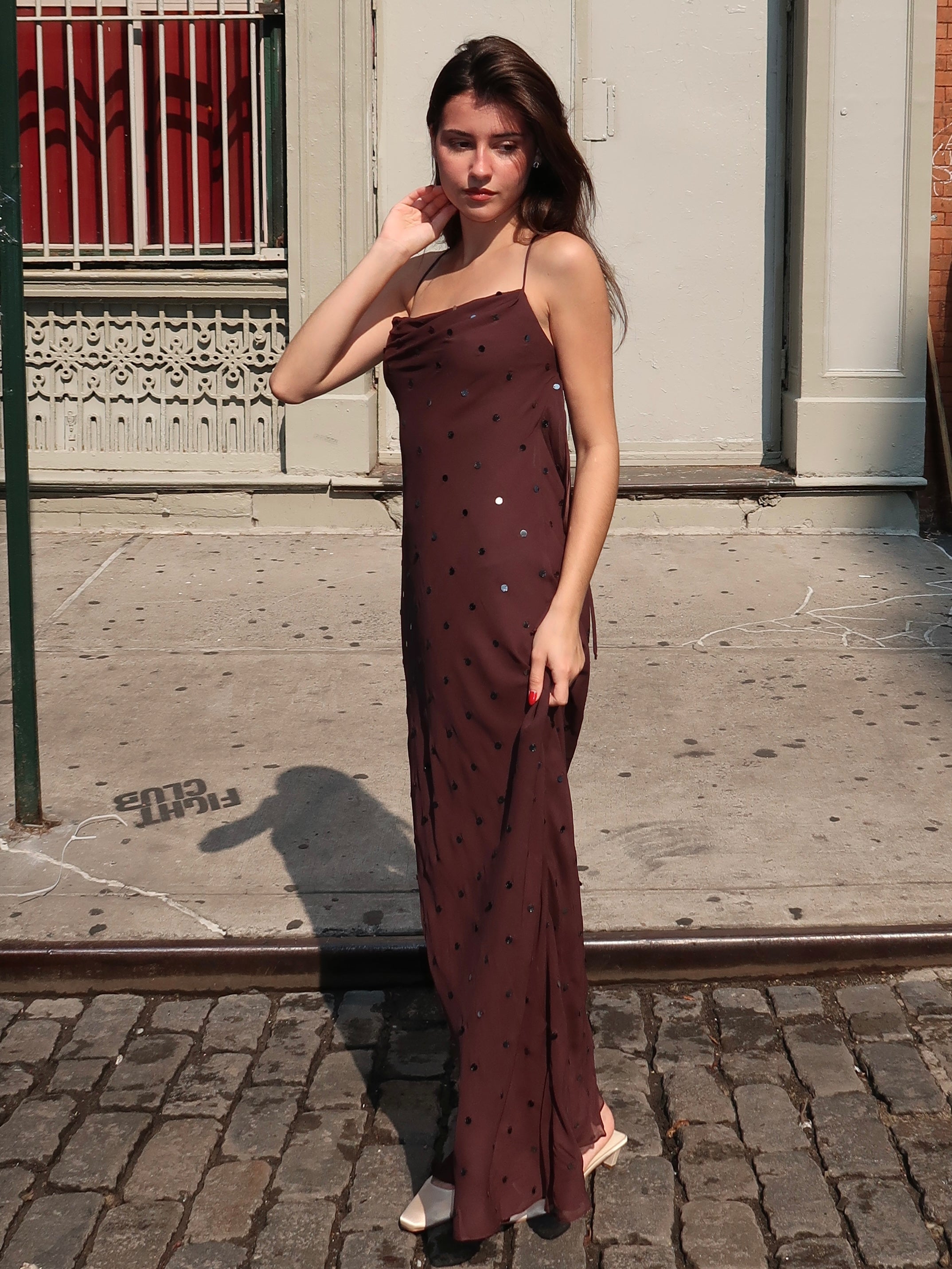 Arielle Slip Maxi Dress in Dark Chocolate