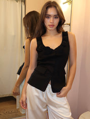 Loire Linen Top in Black