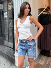 Studded Boy Short in Indigo Bloom