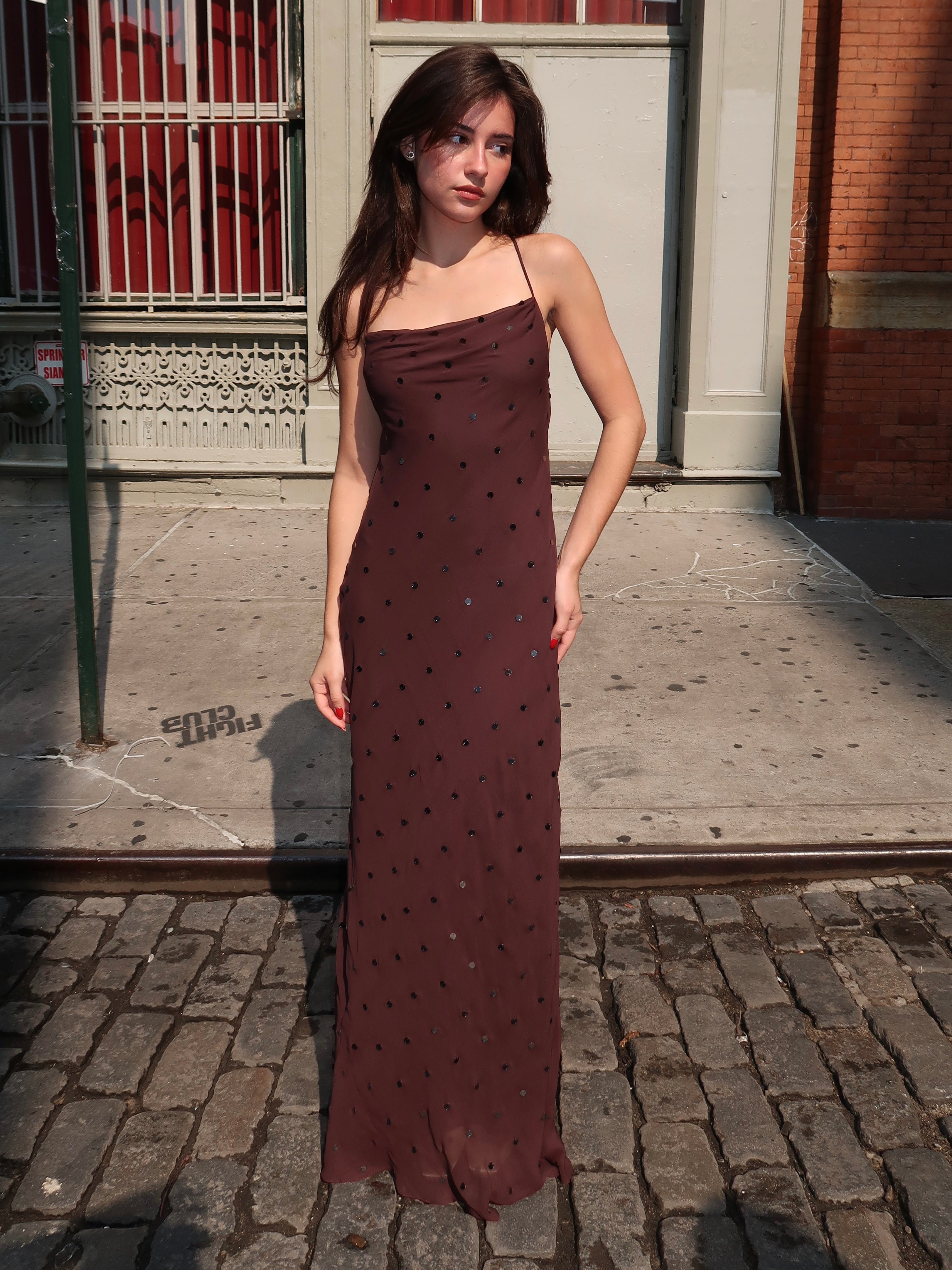 Arielle Slip Maxi Dress in Dark Chocolate