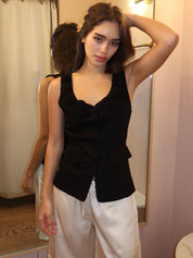 Loire Linen Top in Black
