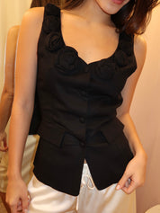 Loire Linen Top in Black