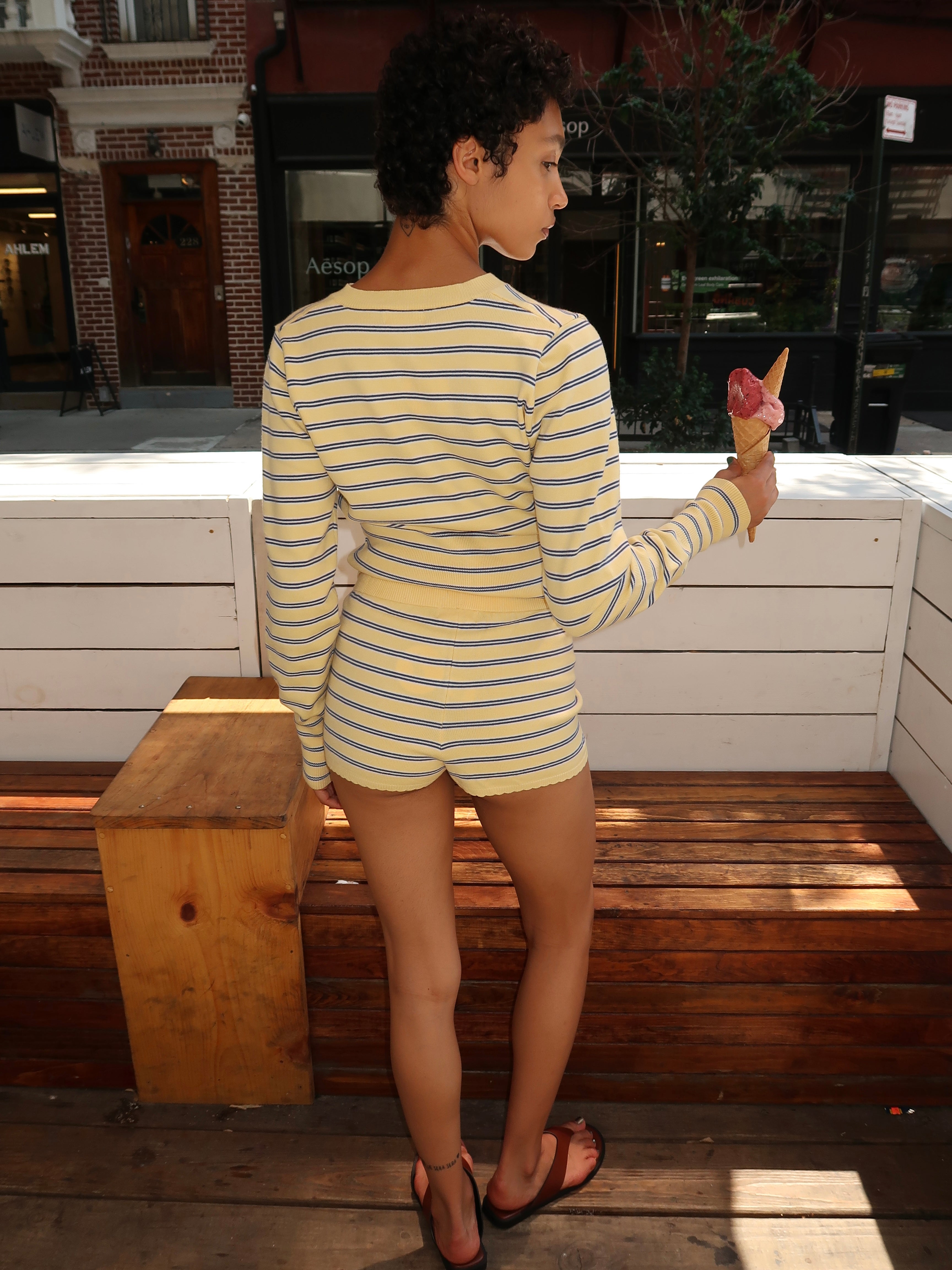 Capen Mini Knit Shorts in Yellow Stripe