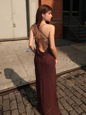 Arielle Slip Maxi Dress in Dark Chocolate