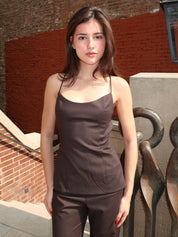 Ingrid Tie Top in Choc Pinstripe