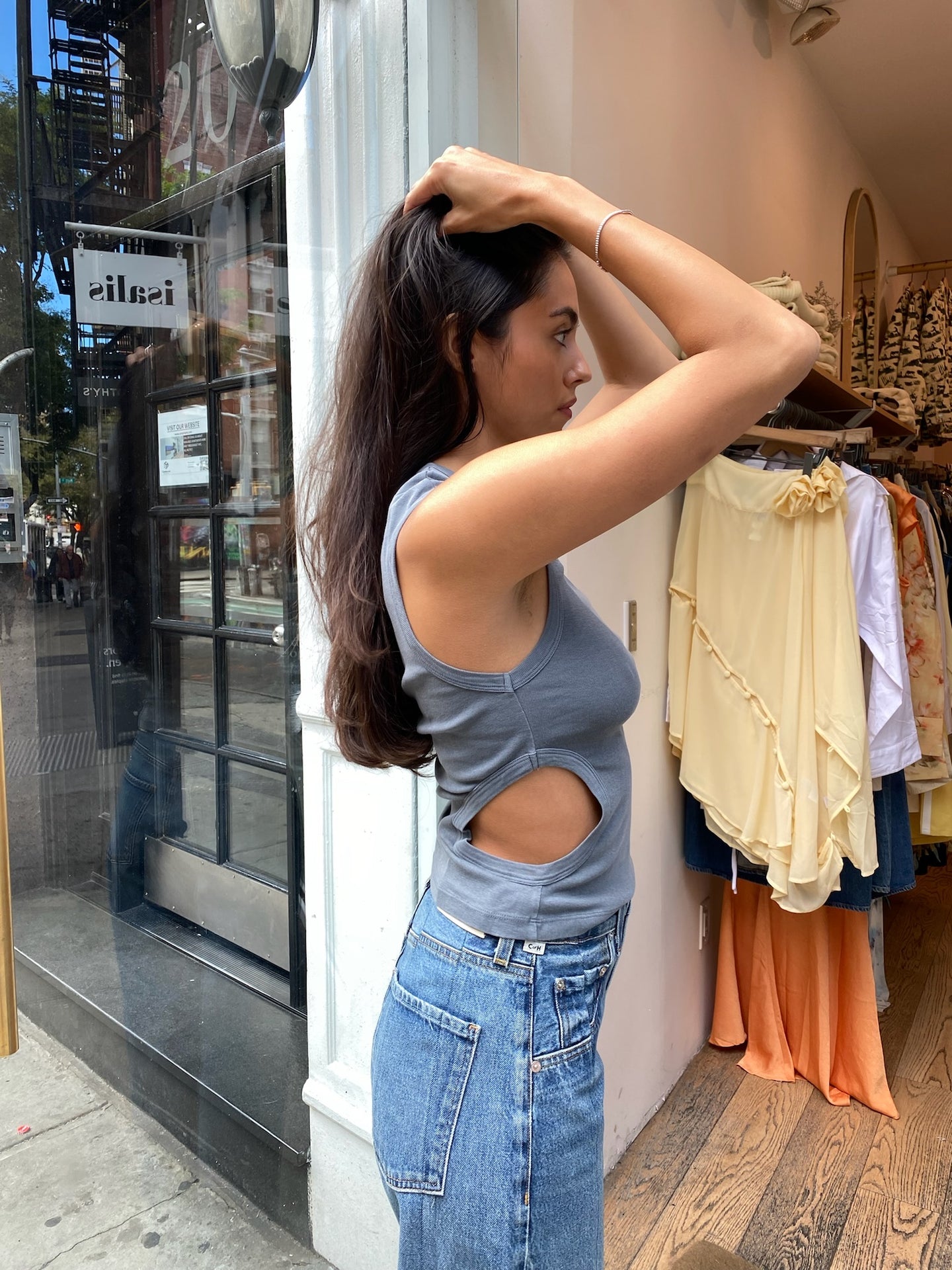 Organic Cotton Cut Out Tank in Diesel Grey