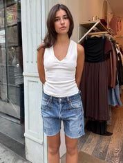 Studded Boy Short in Indigo Bloom