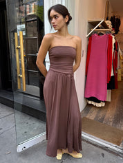 Juliana Strapless Midi Dress in Mocha
