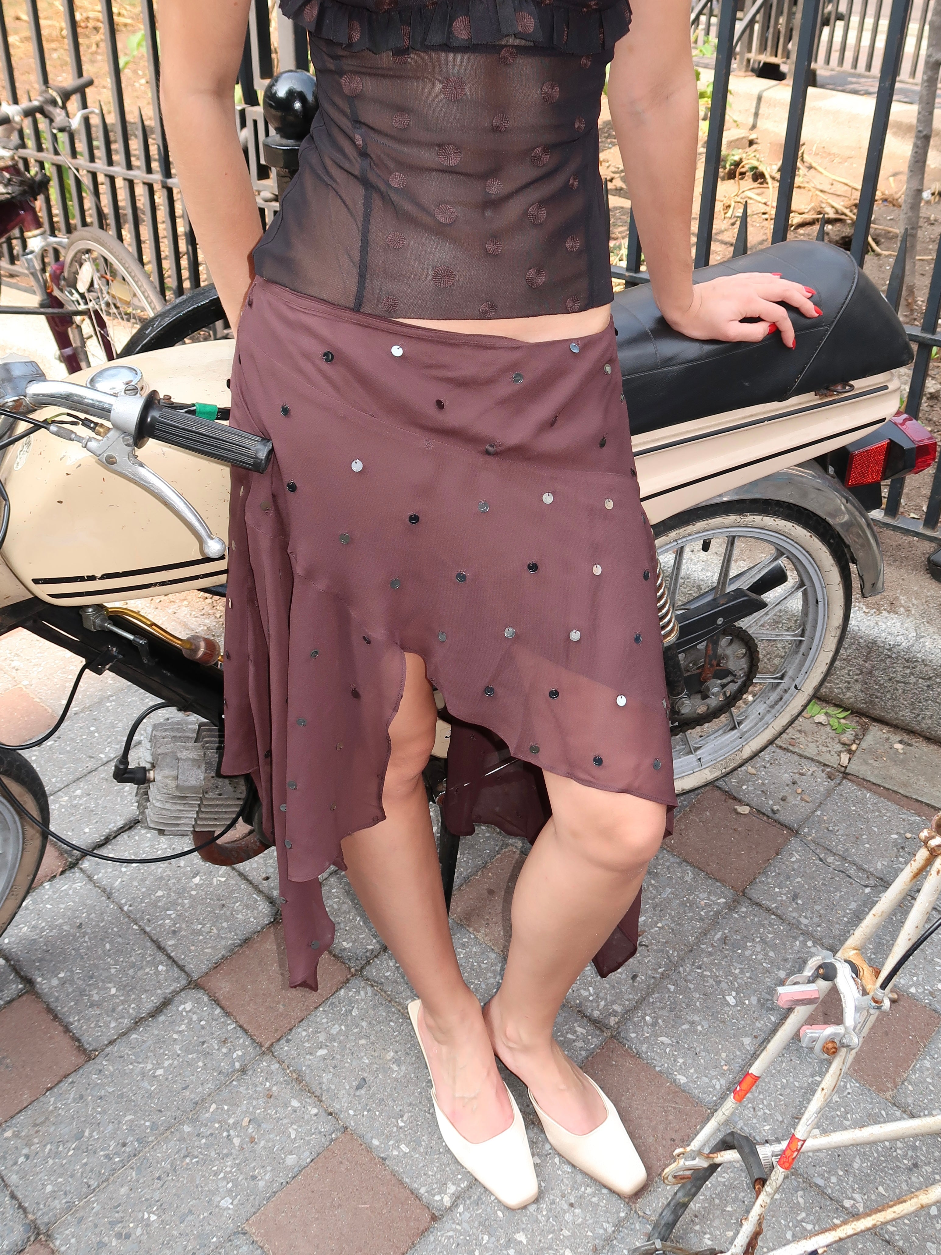 Arielle Asym Skirt in Dark Chocolate Sequin
