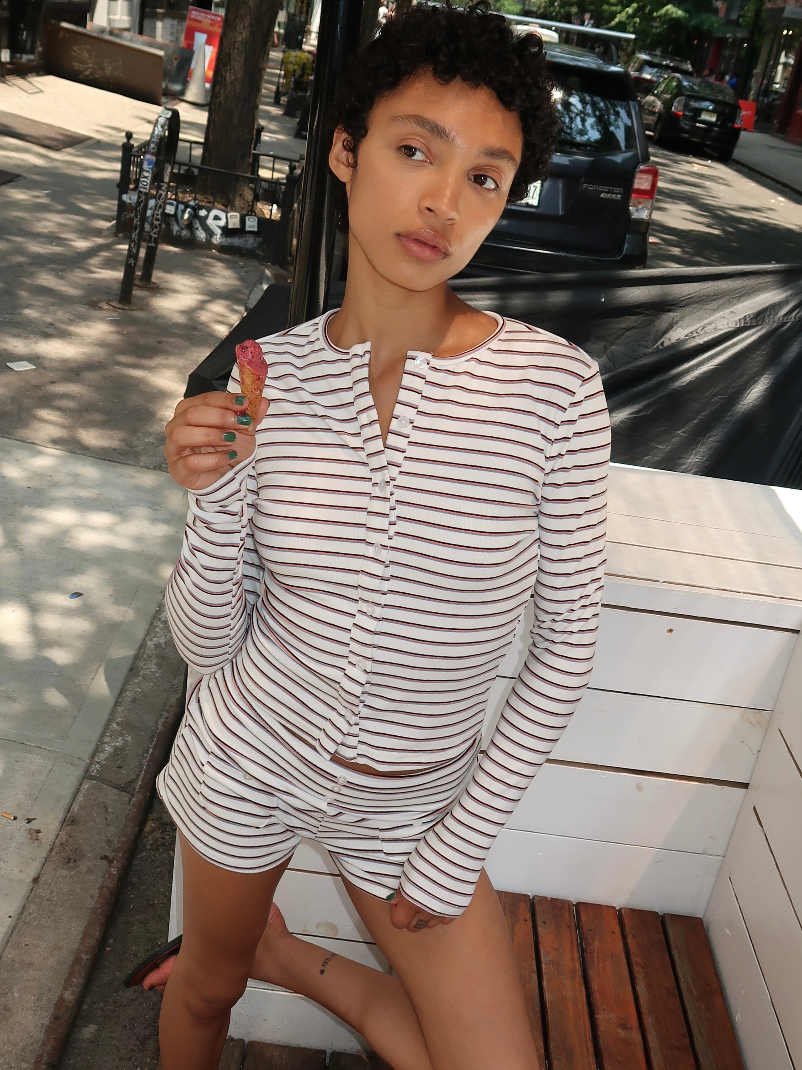 Yas Cardigan in White Stripe
