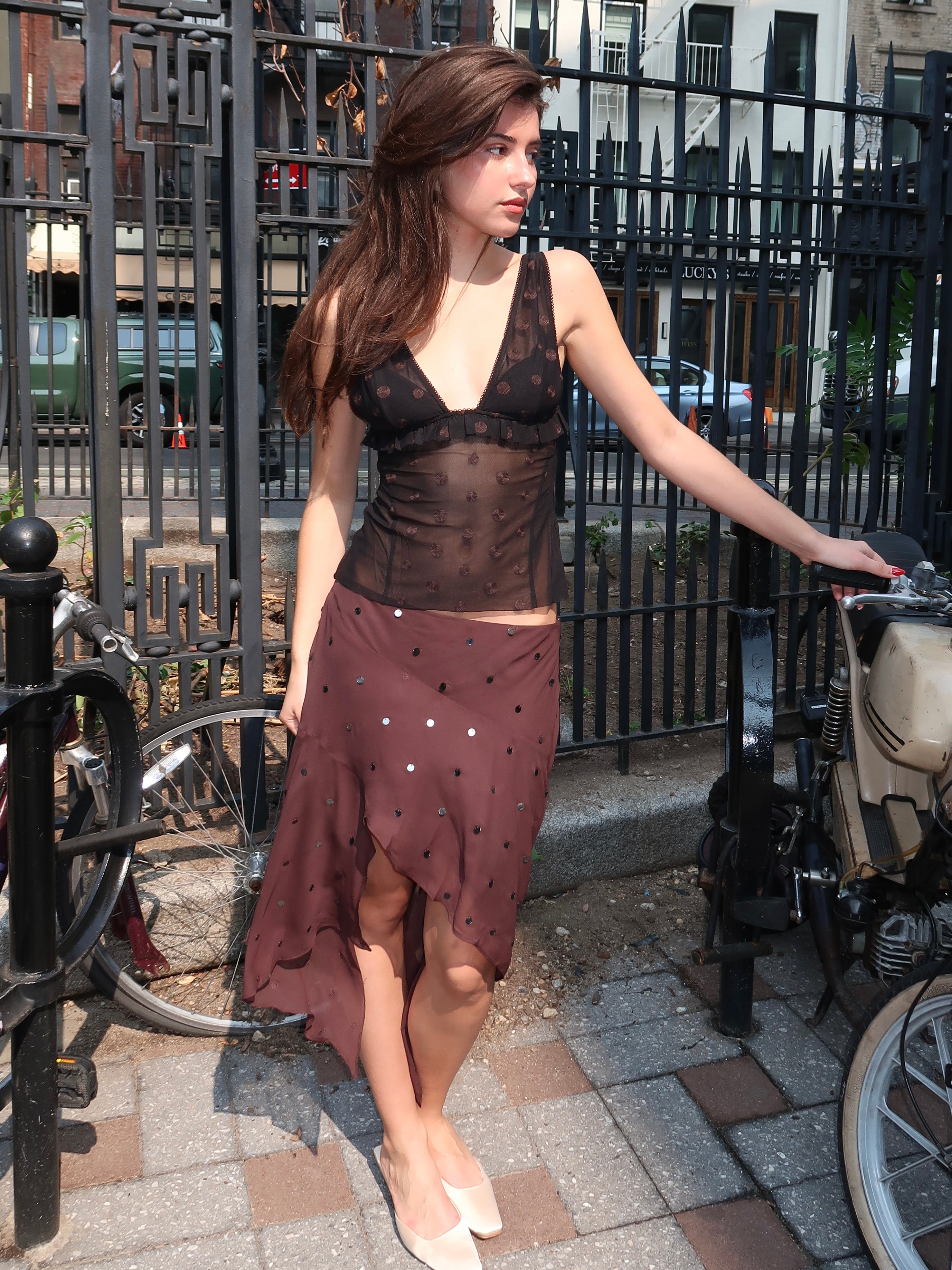 Arielle Asym Skirt in Dark Chocolate Sequin