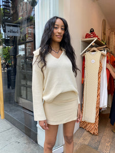 Graham Waffle Knit Sweater in Cream