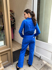 Danny Long Sleeve Boilersuit in Cobalt