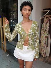 Villalta Long Sleeve in Flower Crochet Green