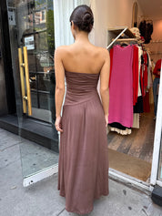 Juliana Strapless Midi Dress in Mocha