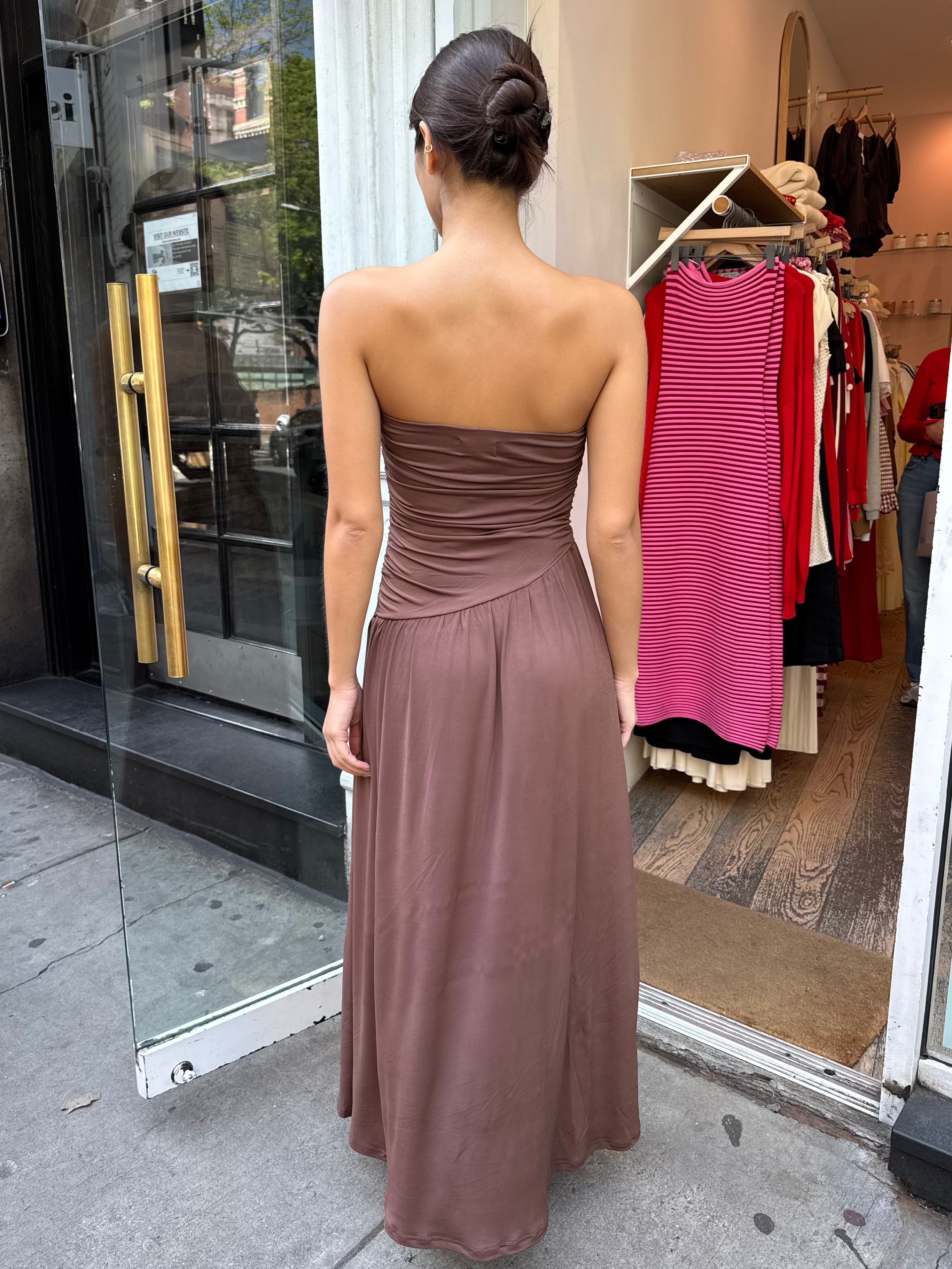 Juliana Strapless Midi Dress in Mocha