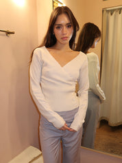 Aspen V-Neck Long Sleeve in Cream