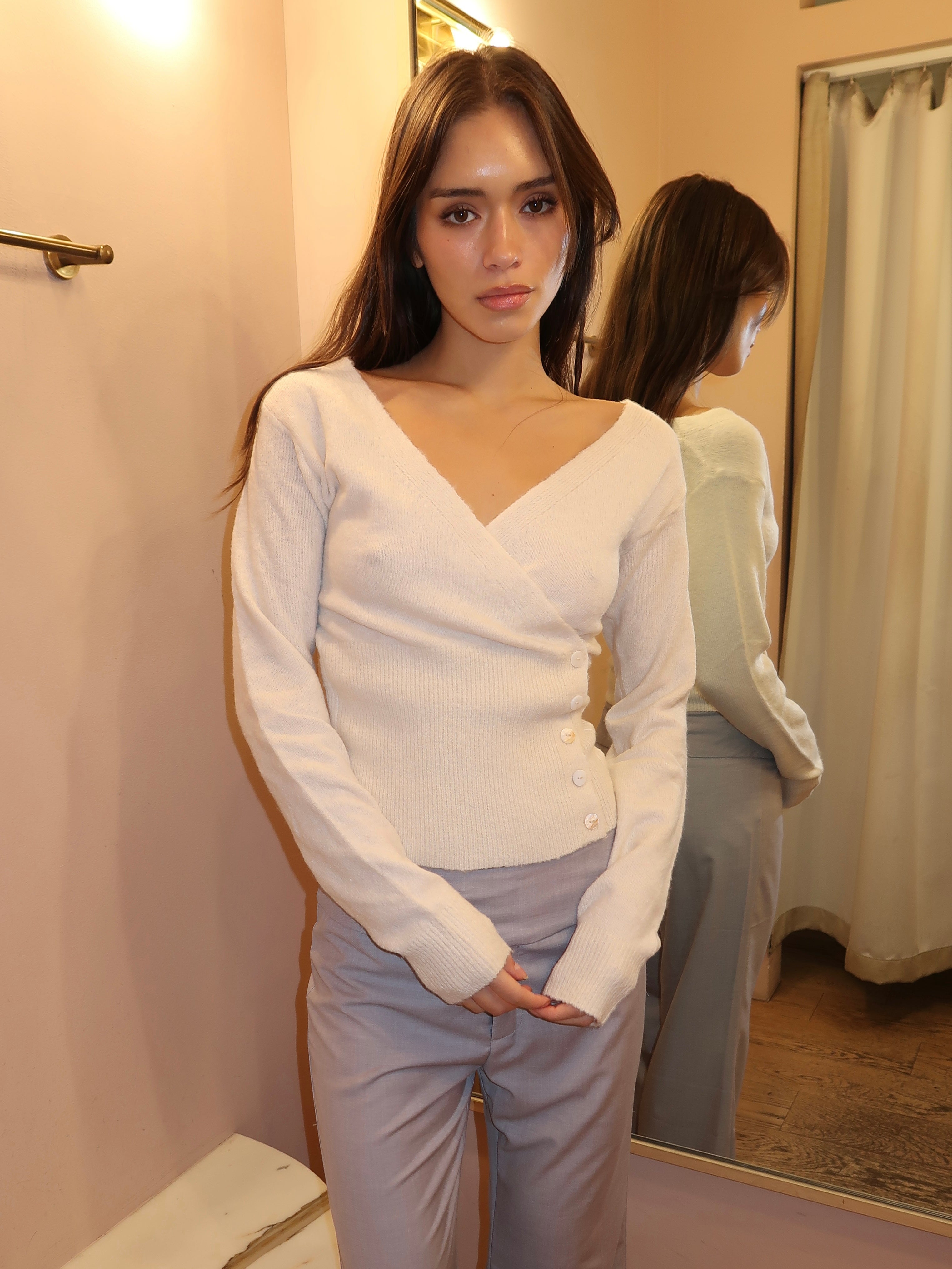 Aspen V-Neck Long Sleeve in Cream