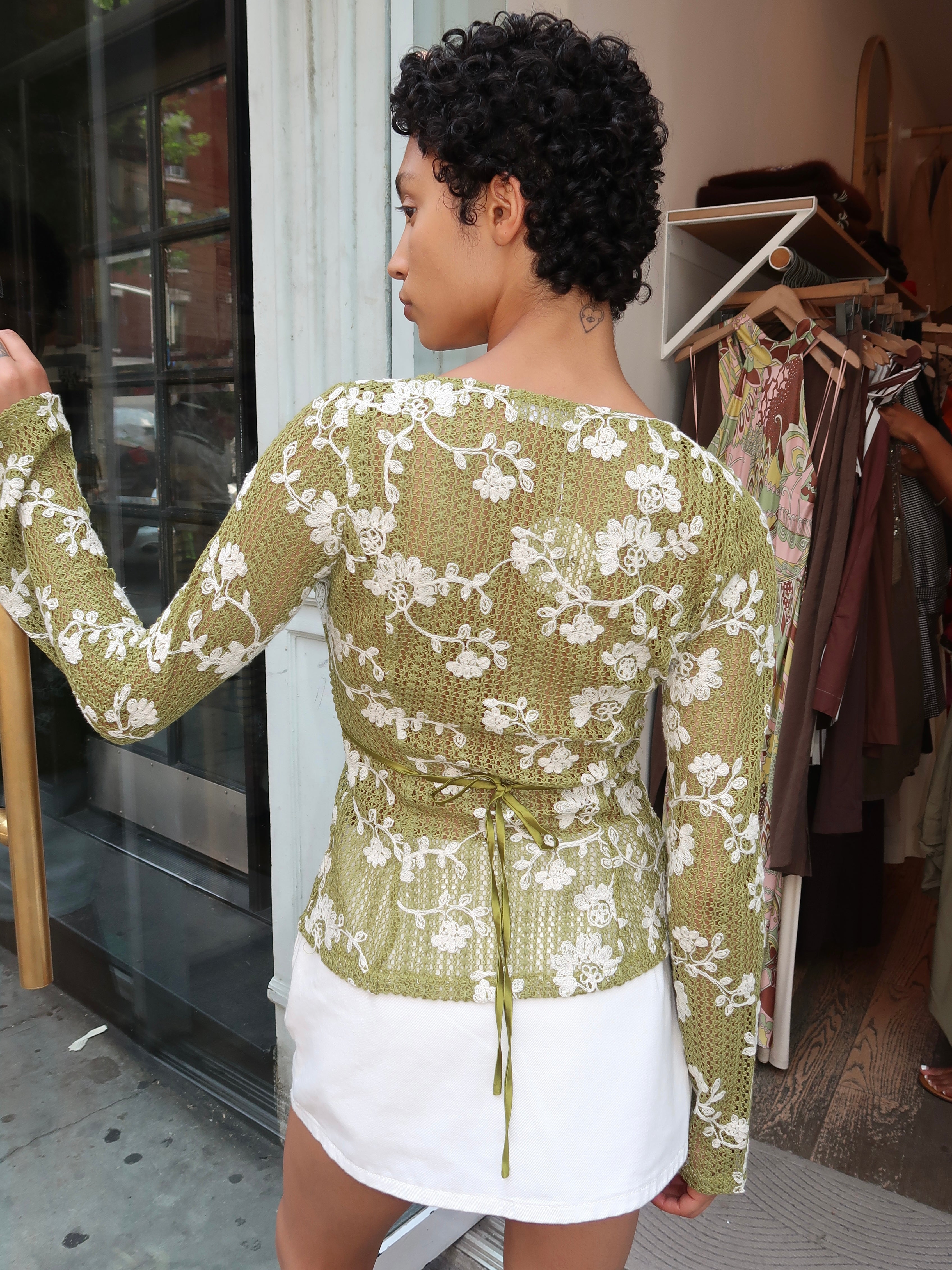 Villalta Long Sleeve in Flower Crochet Green