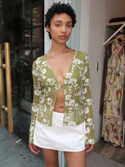 Villalta Long Sleeve in Flower Crochet Green