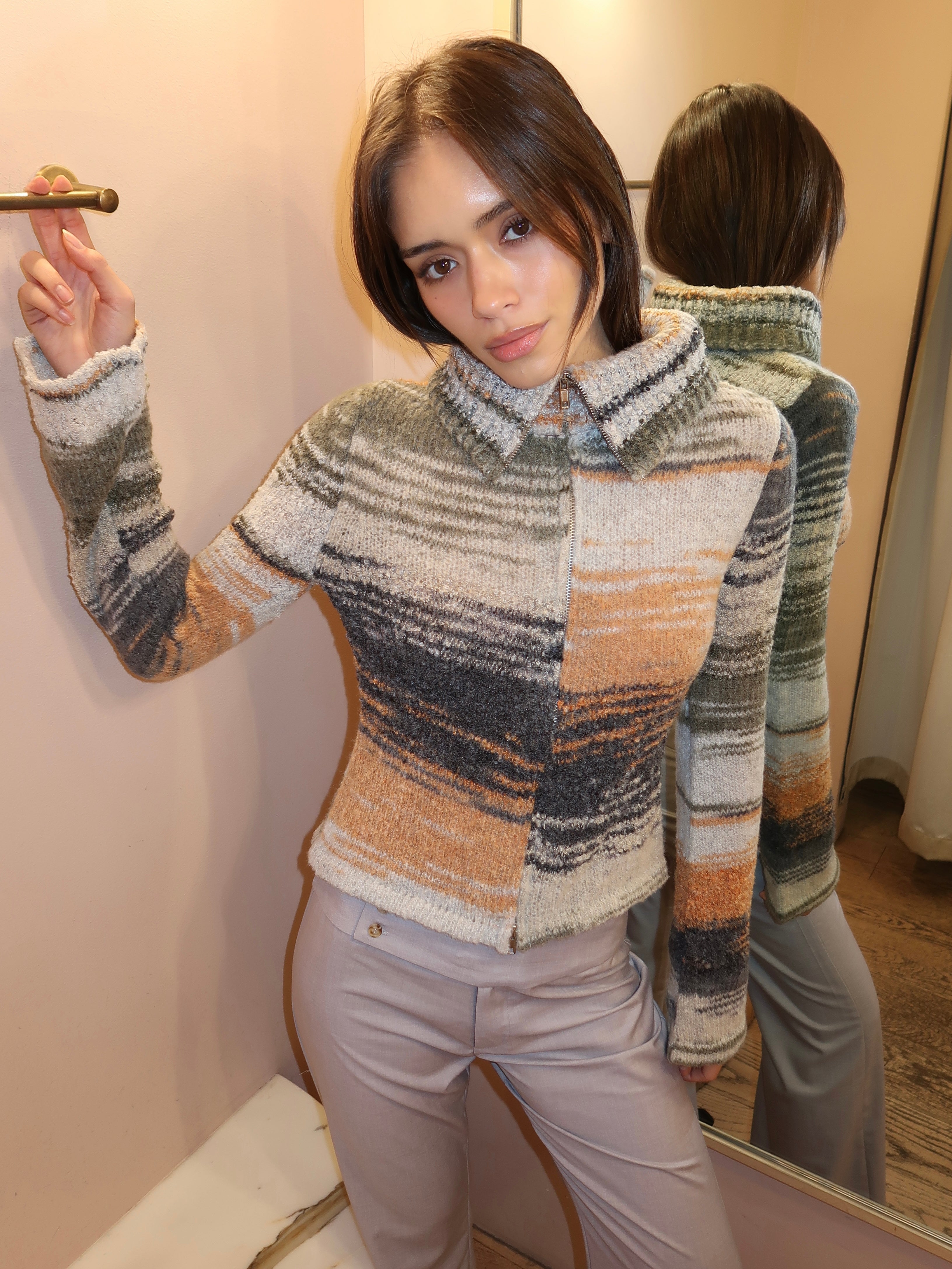 Danielle Knit Zip Up in Multi Orange