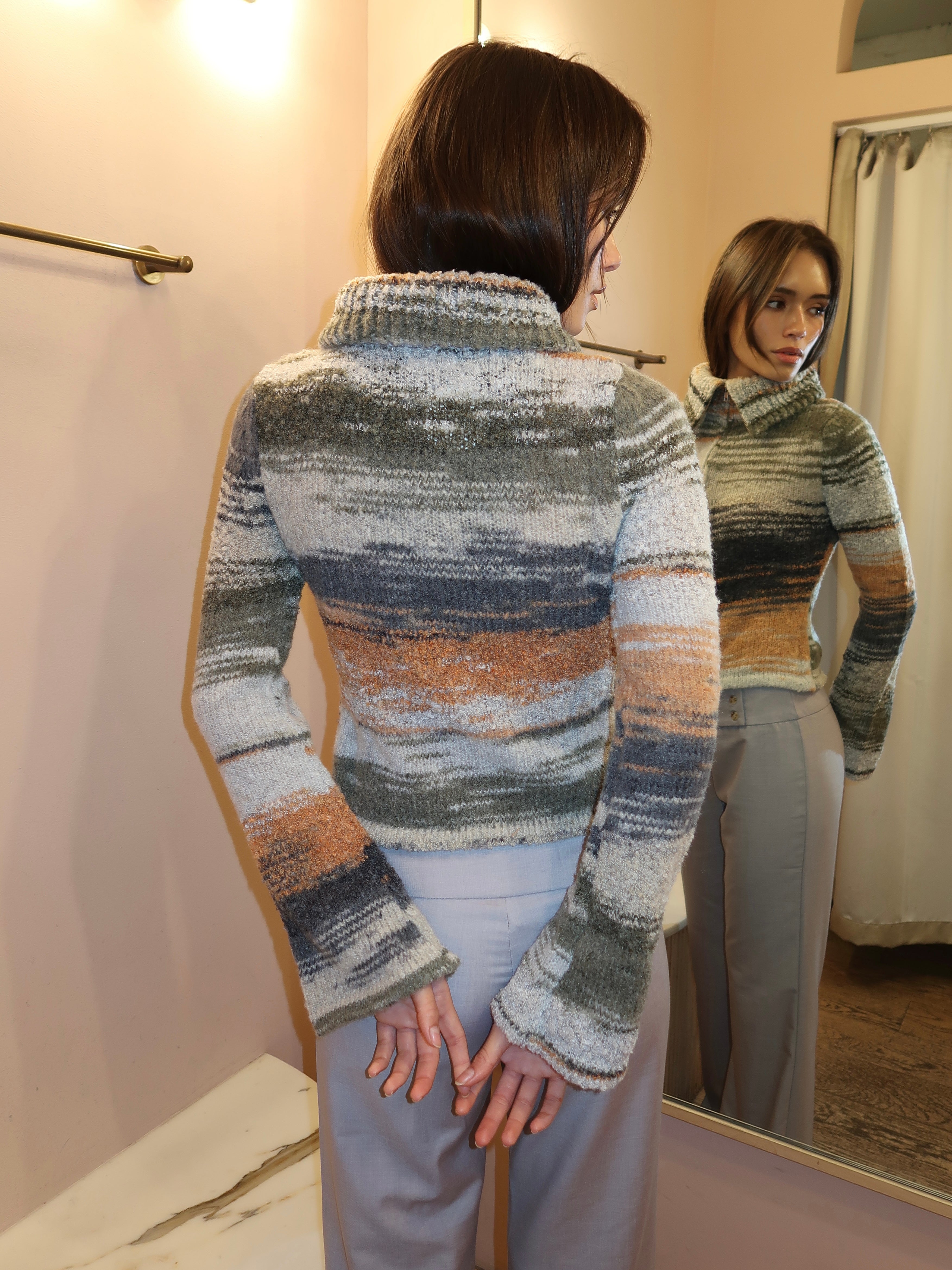 Danielle Knit Zip Up in Multi Orange – Isalis