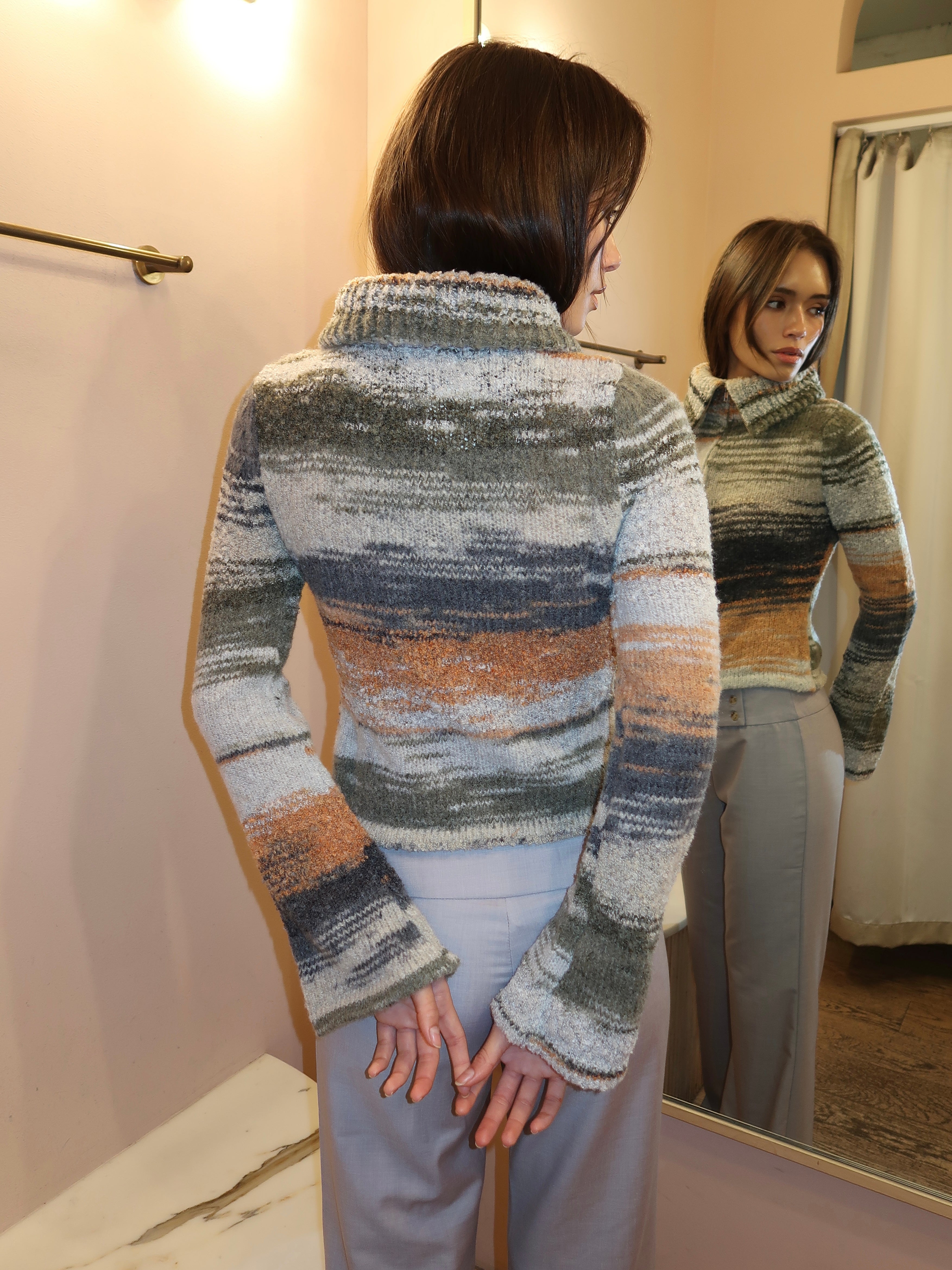 Danielle Knit Zip Up in Multi Orange