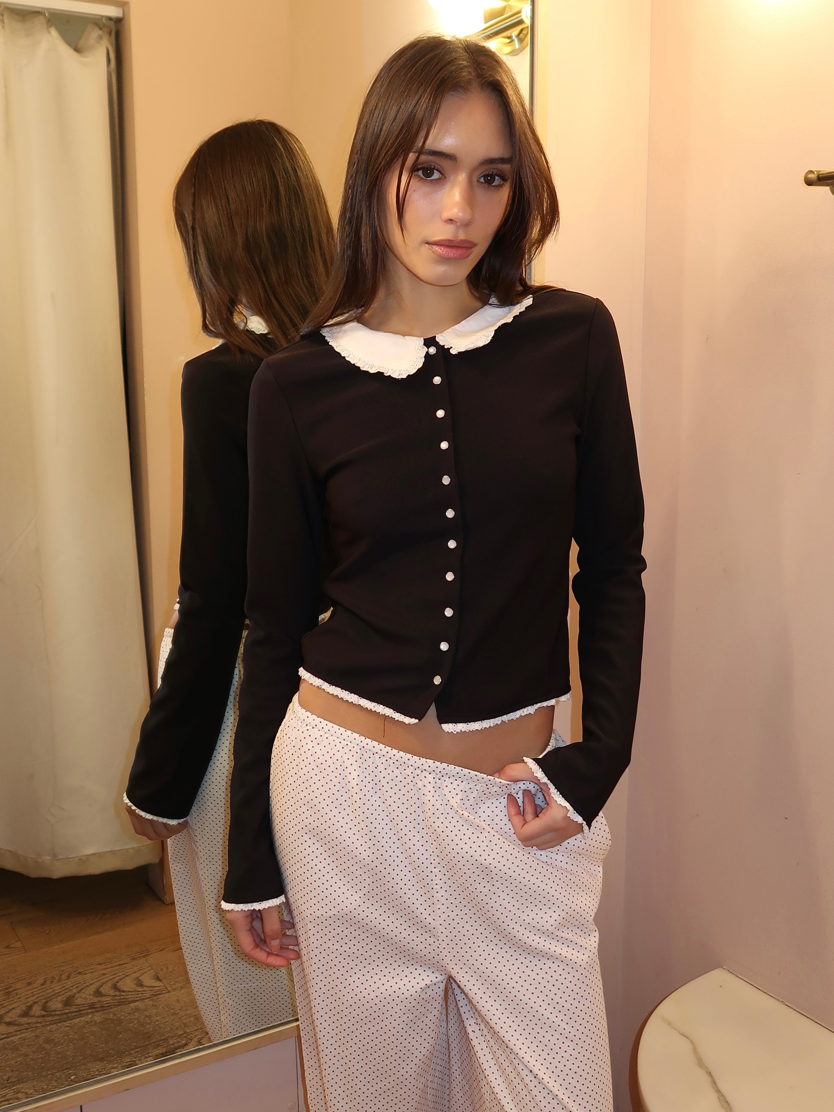 Kaia Collard Long Sleeve in Black