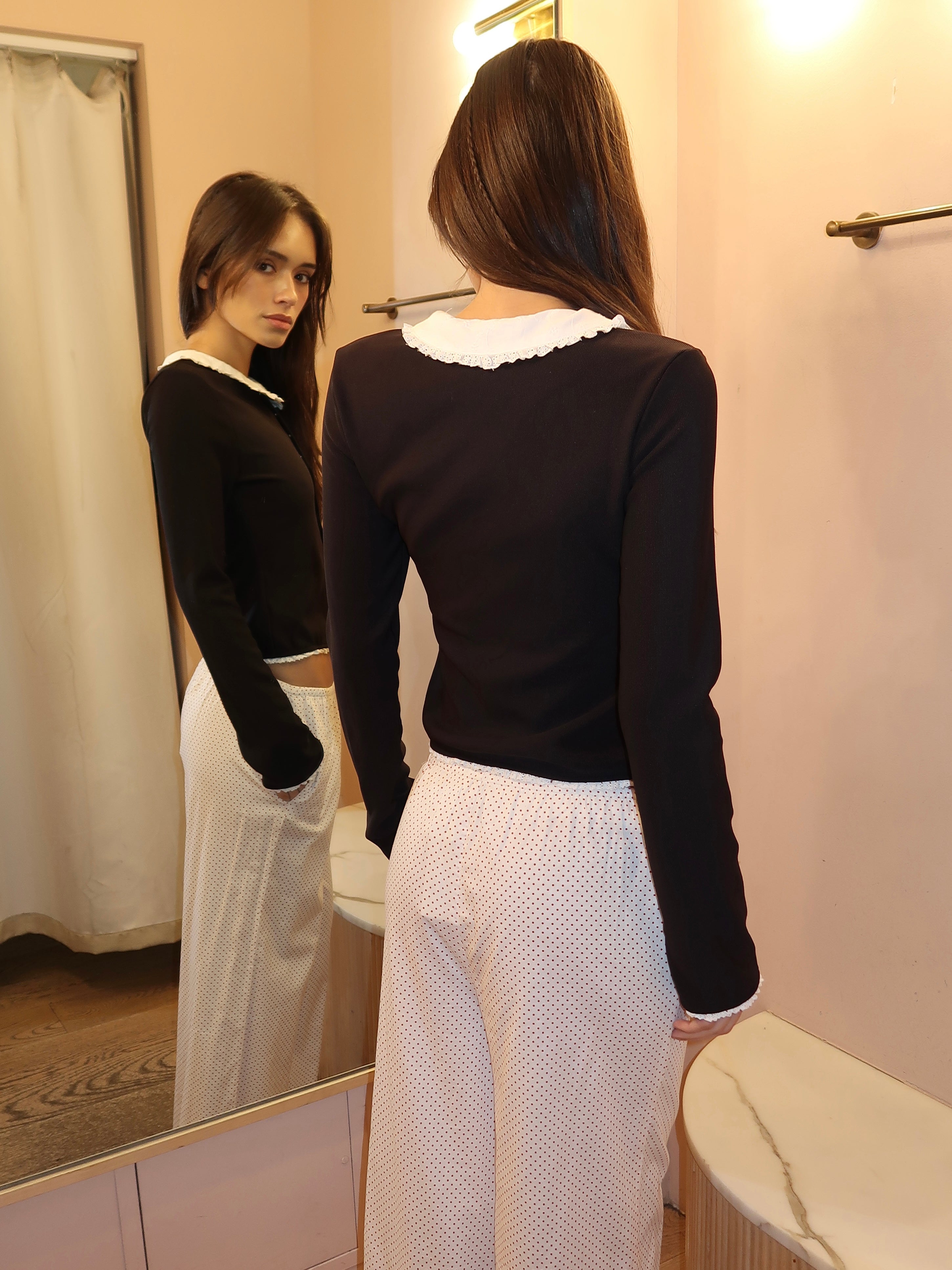 Kaia Collard Long Sleeve in Black