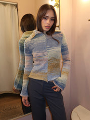 Danielle Knit Zip Up in Multi Olive