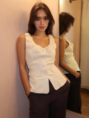 Loire Linen Top in Ivory