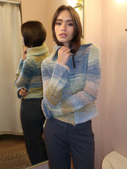 Danielle Knit Zip Up in Multi Olive