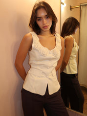 Loire Linen Top in Ivory