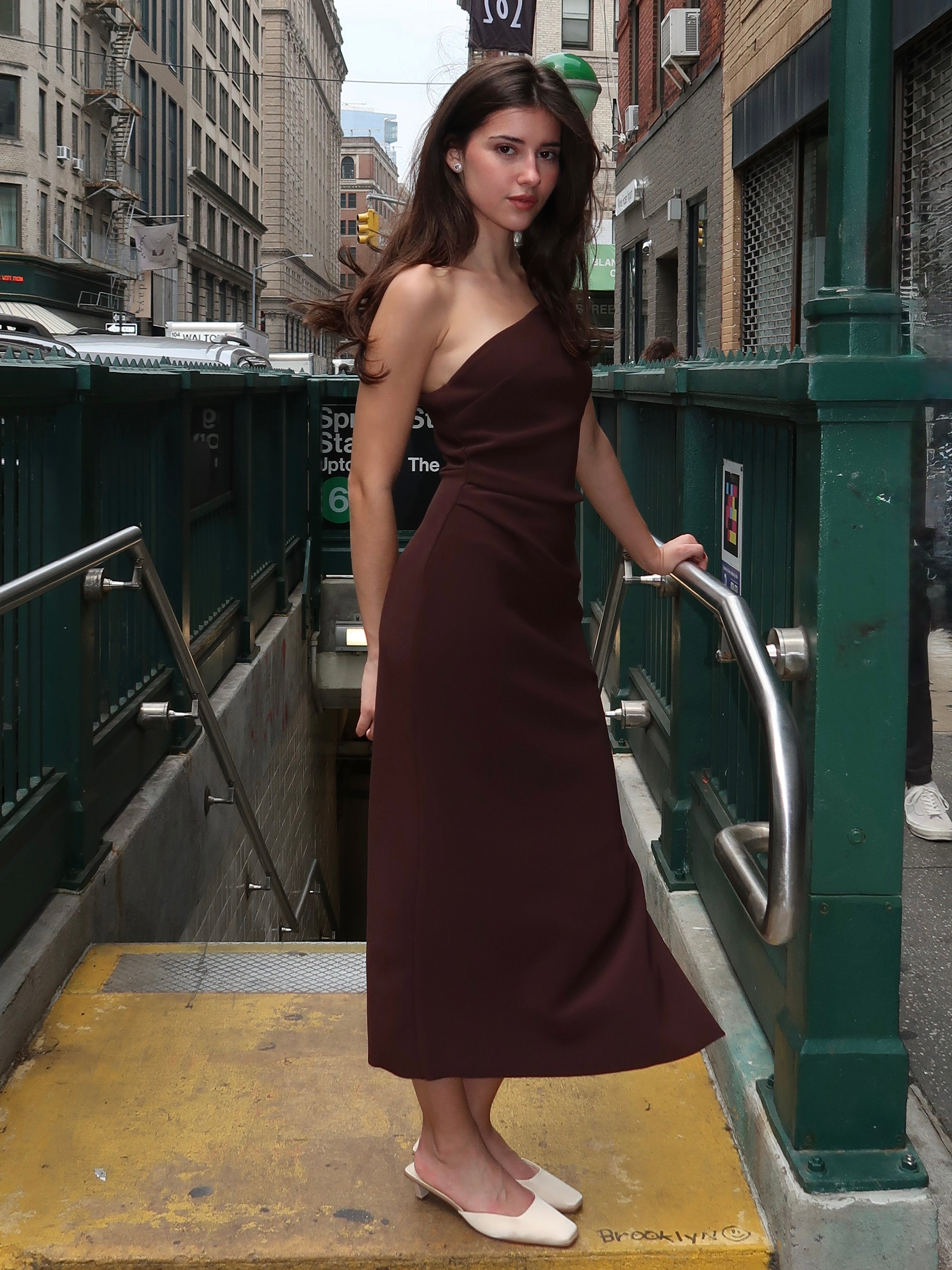 Ariven Asym Midi Dress in Dark Chocolate