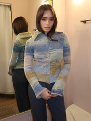 Danielle Knit Zip Up in Multi Olive