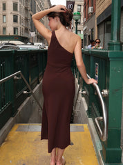 Ariven Asym Midi Dress in Dark Chocolate