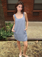 Thea Shift Dress in Steel Blue