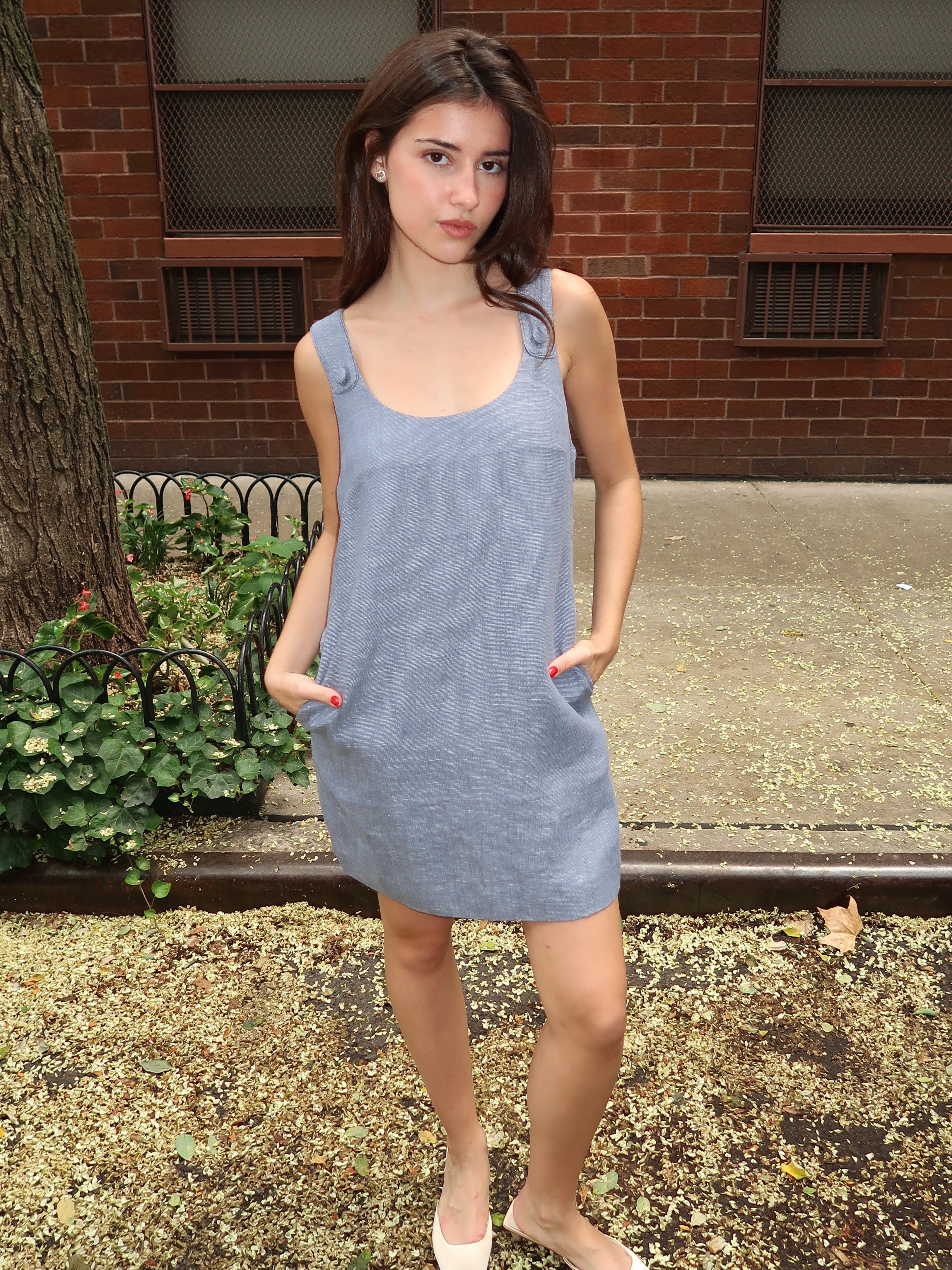 Thea Shift Dress in Steel Blue