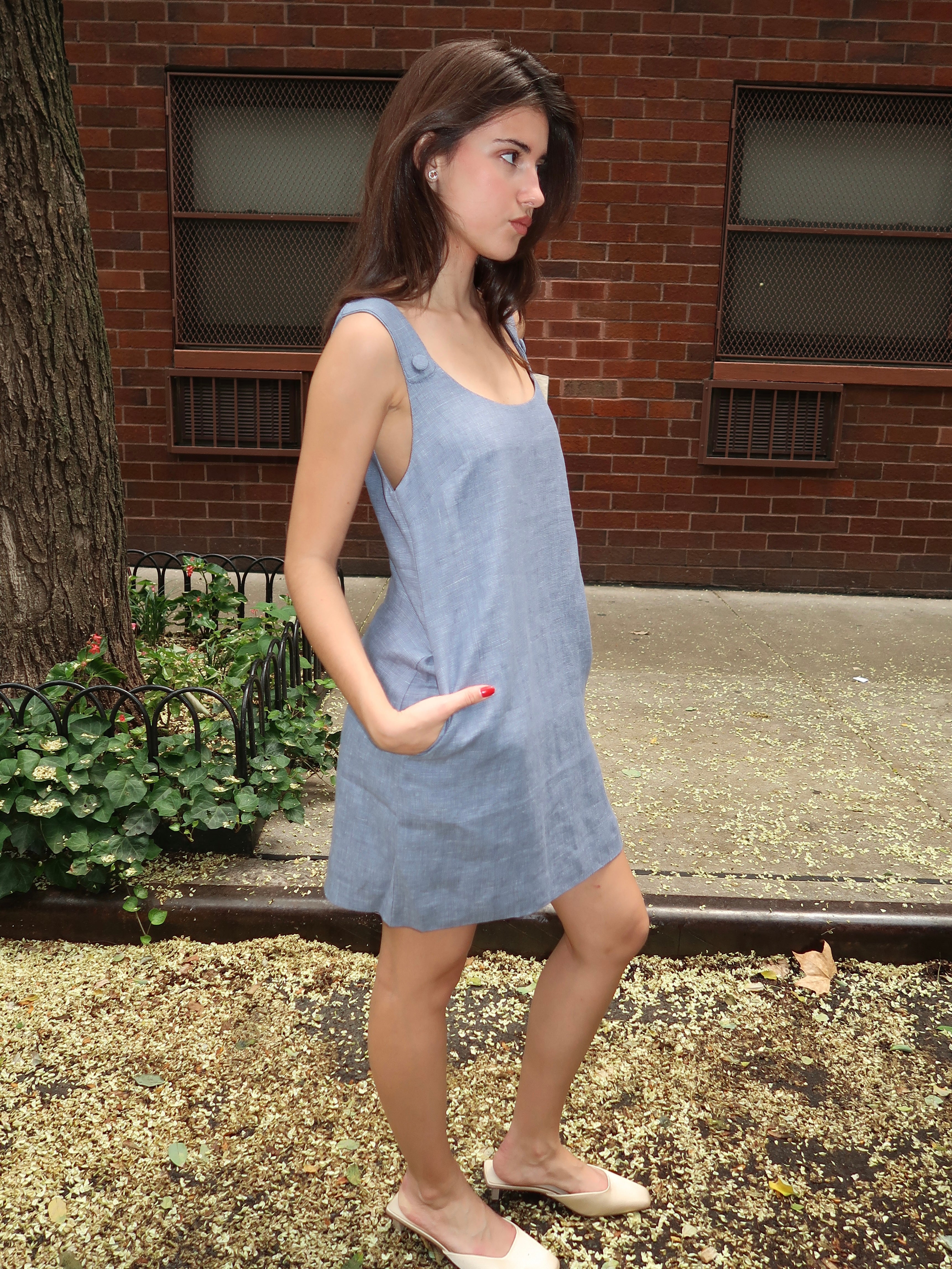 Thea Shift Dress in Steel Blue
