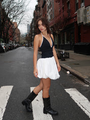 Chloe Balloon Short Dress in Black/White