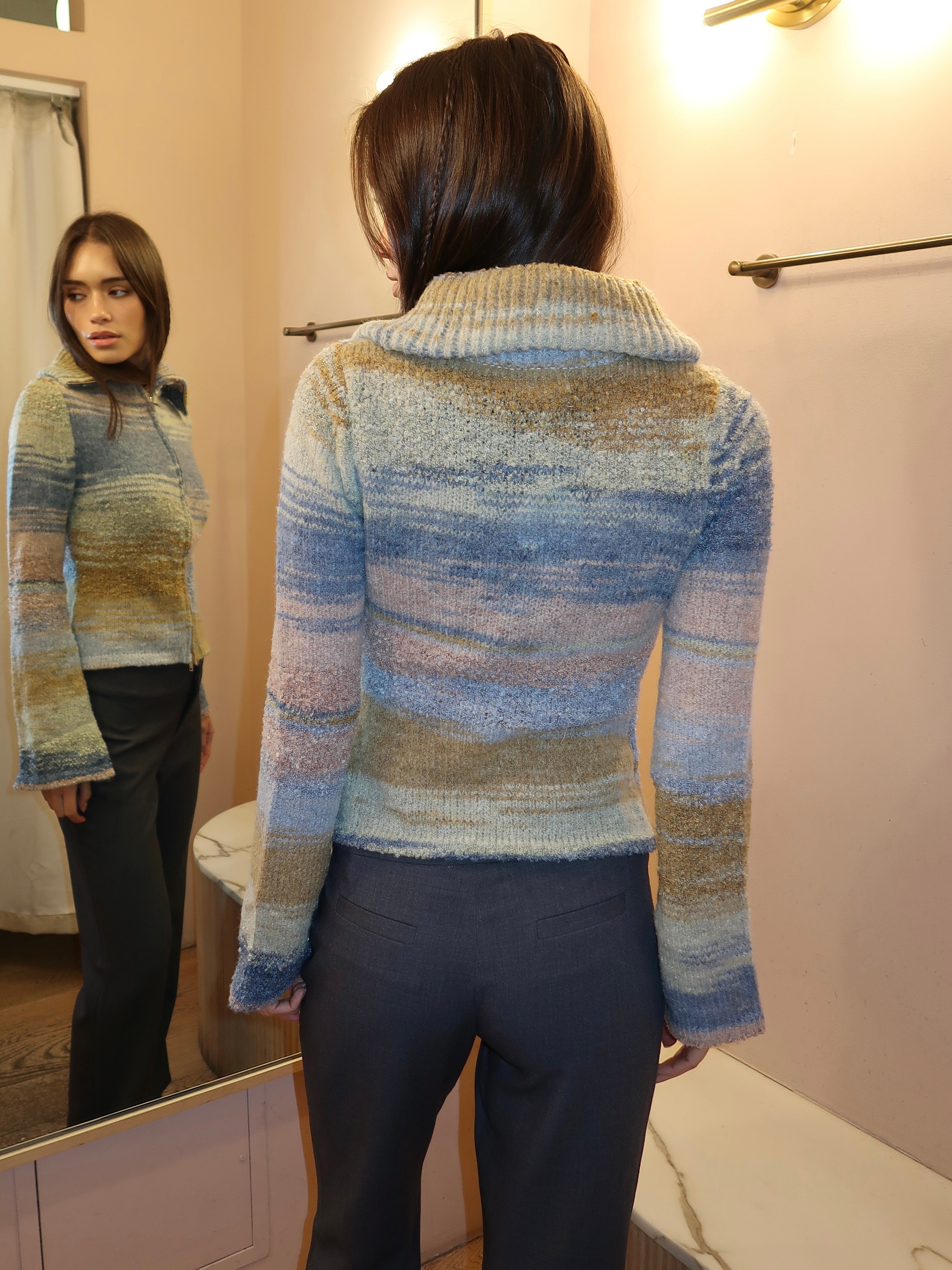 Danielle Knit Zip Up in Multi Olive